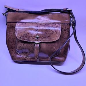 PATRICIA NASH Map print Italian Leather Tote shoulder bag purse